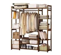 Portant à vêtements en bambou avec crochets latéraux pour entrée, chambre à coucher, salle de bain, bureau, étagère de rangement debout, armoire ouverte 170 x 30 x 150 cm