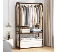 Portant à vêtements en bambou avec roulettes, organiseur de vêtements autonome avec étagères de rangement et sac, parfait pour l'entrée, le couloir, le vestiaire, la chambre à coucher et le foyer