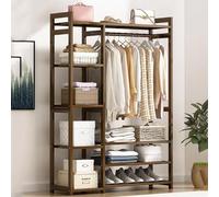 Portant à vêtements en bambou avec tringle de suspension et étagères à 4 niveaux - Support à vêtements autonome pour chambre à coucher, couloir et entrée Solutions de rangement