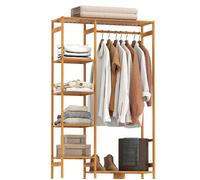 HOMCOM Portant à vêtements en bambou, porte-manteau, penderie vêtement avec étagère de rangement à 6 niveaux et tringle de suspension, pour entrée, chambre, 90 x 30 x 145 cm, bois naturel
