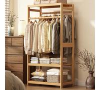 Portant à vêtements en bambou - Porte-manteau suspendu avec étagères ouvertes pour chambre à coucher, entrée et salon Solution de rangement