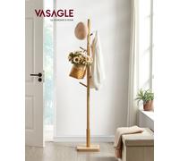 Portant à Vêtements en Bois, Support sur Pieds avec 8 Crochets, pour Manteaux, Chapeaux, Sacs, Bois d'Hévéa Kaki