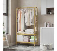 Portant à vêtements en métal autonome avec 6 crochets étagère de rangement pour chambre à coucher design élégant doré 80 x 33 x 172 cm et solution gain de place