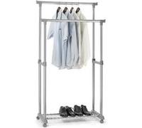 Portant à vêtements GROSSO penderie double sur roulettes vestiaire mobile 2 barres de hauteur réglable et 1 tablette, chromé et gris Chromé G
