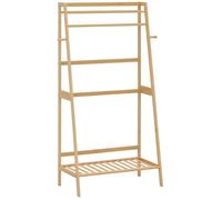 HOMCOM Portant à vêtements avec 2 étagères 2 crochets et 1 barre de suspension en bambou - 82 x 36,8 x 140 cm