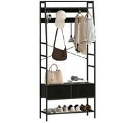 HOMCOM Porte-manteau, portant à vêtements, meuble d'entrée industrieavec 2 tiroirs en tissu, étagère, 8 crochets et cadre en acier - vestiaire pour entrée, chambre, couloir, 80 x 30 x 180,5 cm, noir