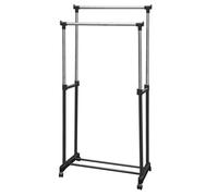 Portant à vêtements MixMest - Noir - Réglable en Hauteur et Largeur - Avec 4 Roulettes + 2 Rails d'accrochage