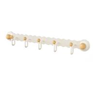 Portant à Vêtements Mural en Métal, Cintre D'entrée, Support de Suspension Sans Perçage, Crochets à Ventouse Solides avec Boule en Bois, pour Suspendre Parapluie, Serviette, Veste(White,5 hooks)