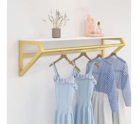Portant à vêtements Mural Robuste en métal doré, étagère d'affichage pour vêtements pour Chambre à Coucher, Cintre pour Magasin de vêtements, Rail Flottant avec Crochets