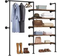 Portant à Vêtements Mural - WOLTU - SRY44shei - Tubes d’Acier et MDF - Noir et Marron Rustique