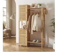 [en.casa] Portant à Vêtements avec Compartiments de Rangement et Barre de Penderie Armoire Ouverte Petit Dressing Style Scandinave pour Chambre Entrée Bambou 164 x 99 x 29 cm Naturel