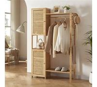 [en.casa] Portant à Vêtements avec Compartiments de Rangement et Barre de Penderie Armoire Ouverte Petit Dressing Style Scandinave pour Chambre Entrée Bambou 164 x 99 x 29 cm Naturel