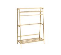 Portant à vêtements penderie - 2 étagères, 2 patères, barre de suspension - bambou verni