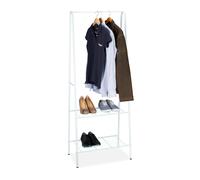 Relaxdays 10020566 Portant à vêtements SANDRA tringle cintre rangement 2 compartiments rangement chaussures bottes en métal HxlxP: 160 x 61,5 x 38 cm, blanc