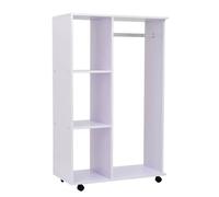 Portant à vêtements penderie mobile avec roulettes 3 étagères latérales + grand espace penderie panneaux particules blanc