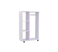 HOMCOM Portant à vêtements penderie mobile portant manteau avec roulettes 3 étagères latérales + Grand Espace penderie Panneaux Particules Blanc