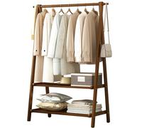 Portant à vêtements pliable double couche en bambou avec étagère de rangement réglable, hauteur 160 cm, pour porte-manteau élégant pour chambre à coucher
