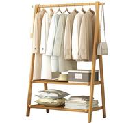 Portant à vêtements pliable double couche en bambou avec étagère de rangement réglable, hauteur 160 cm, pour porte-manteau élégant pour chambre à coucher