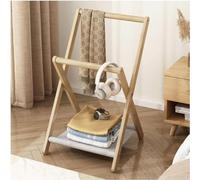 Portant à vêtements pliable en bois avec 2 tringles supérieures et étagères en tissu - Design compact - Pour chambre à coucher - Solution de rangement réglable et élégante