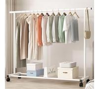 Portant à vêtements portable avec roulettes, présentoir à vêtements robuste pour robes, chaussures et sacs, cintre robuste blanc avec étagères, 350 x 387 cm, 140 x 150 cm