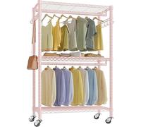 Portant à vêtements réglable avec double crochets et étagères métalliques - Cintre en métal pour une solution de rangement polyvalente