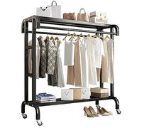 Portant à vêtements robuste à double rail avec étagère de rangement pour manteaux, chaussures et boîtes - Cadre en acier robuste, idéal pour l'organisation de la chambre à coucher et les espaces bien