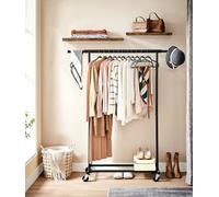 Portant à vêtements robuste à roulettes Charge jusqu'à 90 kg avec tringle à vêtements coulissante Base pliante Étagère pour boîtes 132 x 45,4 x 160 cm