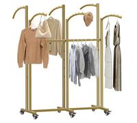 Portant à vêtements Robuste doré avec roulettes - Portant à vêtements réglable à 6 Bras, présentoir en métal sur Pied pour vêtements, idéal pour la Vente au détail et la Maison
