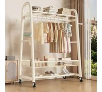 Portant à vêtements robuste en métal avec roulettes, étagère de rangement à 2 niveaux, cintre autonome, blanc/noir, 150 cm - Idéal pour un usage domestique et commercial