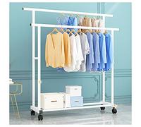 Portant à vêtements robuste sur roulettes, double rail de suspension avec étagère de rangement inférieure, présentoir mobile pour vêtements