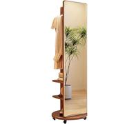 Portant à vêtements rotatif à 360° avec miroir pleine longueur élégant en bois pour salon, chambre à coucher et vestiaire, solution de rangement peu encombrante