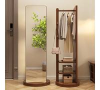 Portant à vêtements rotatif à 360° avec miroir pleine longueur en bois avec 2 étagères pour salon et chambre à coucher Solution de rangement
