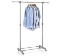Portant à vêtements SALA en métal chromé et gris, penderie simple sur roulettes avec 1 barre extensible hauteur réglable