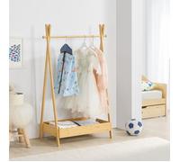 [en.casa] Portant à Vêtements pour Enfant Garde-Robe Ouvert avec Barre de Penderie Surface de Rangement pour Chaussures Accessoires Bambou 126 x 73 x 42 cm Naturel