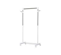Portant à vêtements sur roulettes - hauteur réglable - 2 patères doubles - acier inox PP blanc