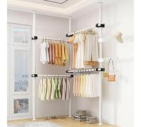 Portant à vêtements télescopique réglable, du Sol au Plafond, Cintre à vêtements sur Pied, étagère, présentoir pour Usage Domestique et Commercial, Blanc
