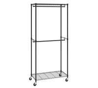 VEVOR Portant à Vêtements Mobile Porte-Manteau avec Roulettes 2 Tringles Étagères Supérieur et Inférieur Penderie à Vêtements en Acier Charge 136 kg Vestiaire Mobile pour Rangement Chambre à Coucher