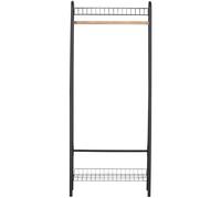 Porte-vêtements en métal noir, 2 étagères en fil, tige en bois - Woood, Jovi - 70x41x167 cm