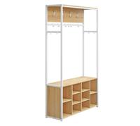 Portant d’Entrée avec Étagères Réglables, Compartiments Ouverts, Style Industriel, pour Couloir, Chêne Doré et Blanc