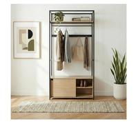 Portant d'entrée en bois et métal noir 110x200cm - rangement fermé et patères