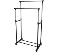 Portant double à vêtements sur roulettes, chrome et noir, ajustable jusqu’à 160 cm, 80 x 43 x 90-160 cm, M home by Mazzei Mondex, Chromé