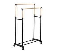 JE CHERCHE UNE IDEE, RG0084, Portant Double Effet en Bois avec roulettes, Design élégant et Pratique, capacité de Rangement optimisée, Facile à déplacer, Noir, 80x160x43 cm