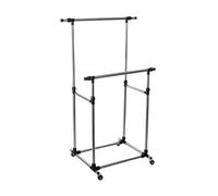 Portant double en acier inoxydable de couleur noire - Dim : L 88/150 x P 66 x H 96 /163cm