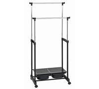 Portant double en tube d'acier chrome coloris noir - Dim : L71 x P43 x H105-160 cm --