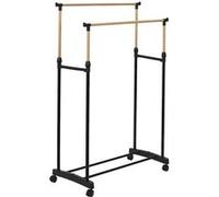 Portant double hauteur ajustable sur roulettes noir et effet bois - - ALTOBUY Noir