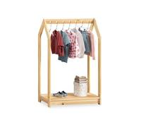 Portant Enfant SALLY en Pin Massif, Dressing Enfant avec Tringle à Vêtements, Penderie Enfant Montessori, Coloris naturel