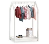 Portant Enfant SALLY en Pin Massif, Dressing Enfant avec Tringle à Vêtements, Penderie Enfant Montessori, Blanc