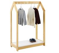 Portant enfant SALLY, garde-robe enfant en pin massif montessori avec 1 étagère, penderie en bois couleur naturelle et blanc