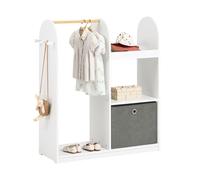 SoBuy Armoire Enfant Penderie Enfant avec Portant Vêtements Garde-Robe avec 3 Étagères Panier en Tissu et 3 Crochets Petite Armoire Etagere Blanc 97x35x108 cm KMB40-W