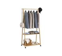 Portant penderie à vêtements en bambou mobile 4 roulettes 2 étagères dim. 84,5L x 43,5l x 158H cm